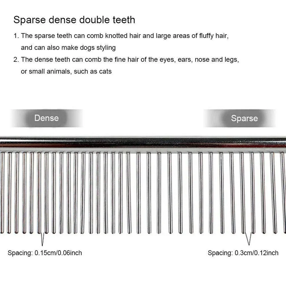 Stainless Steel Pet Grooming Comb Rounded Ends Teeth 7.5 Inch Silver